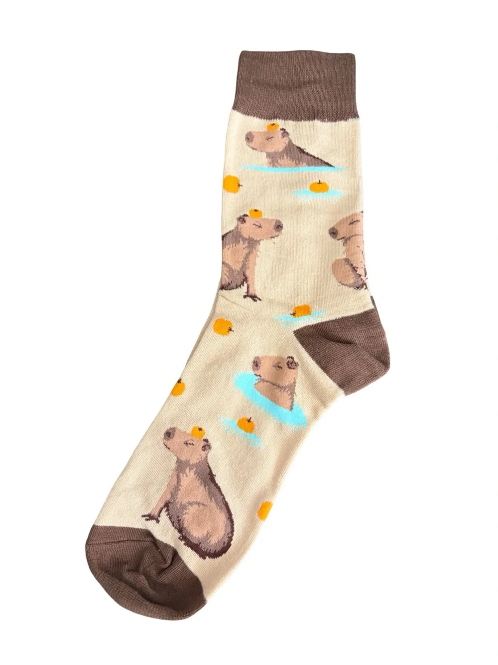 Capybara Novelty Crew Socks Cream Brown